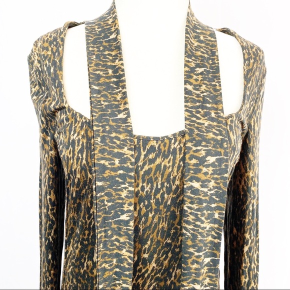 Free People Animal Print Top Shirt Scoop Tie Neck - Picture 4 of 7